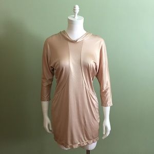 BCBGMAXAZRIA GOLD METALLIC JERSEY REVERSIBLE DRESS Size XS
